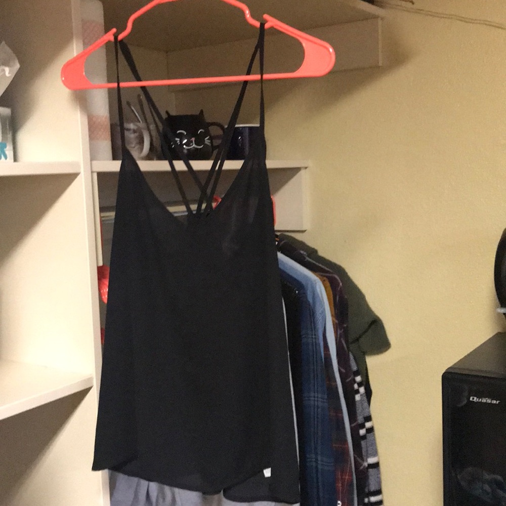 Black sheet tank tops, Cross Back